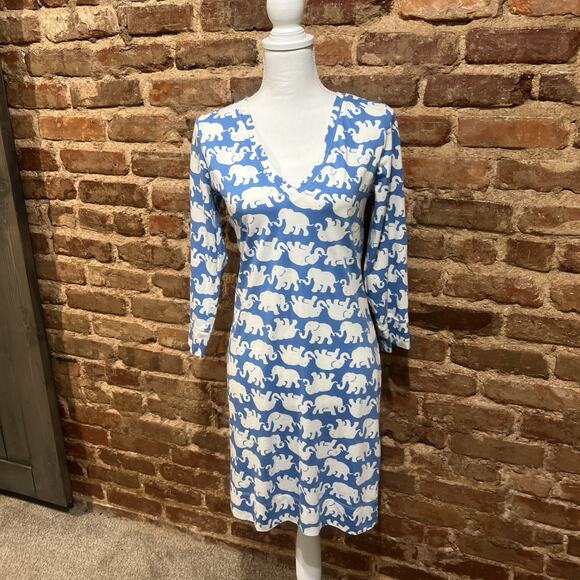 Lilly Pulitzer Christie Dress Tusk In The Sun Size M- Bay Blue Elephant Print - Picture 3 of 7